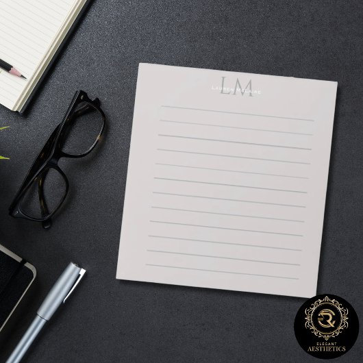 Moderne Taupegrijze Monogram Briefpapier Notitieblok
