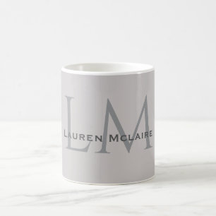 Moderne Taupegrijze Monogram Kantoor Stijl Koffiemok