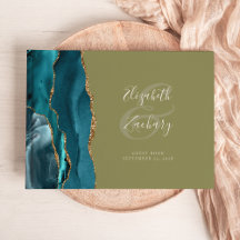 Moderne Teal Agate Gouden Script Olijfgroen