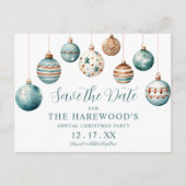 Moderne Teal-Bauble Kerstfeest Save-the-Date Aankondigingskaart (Voorkant)