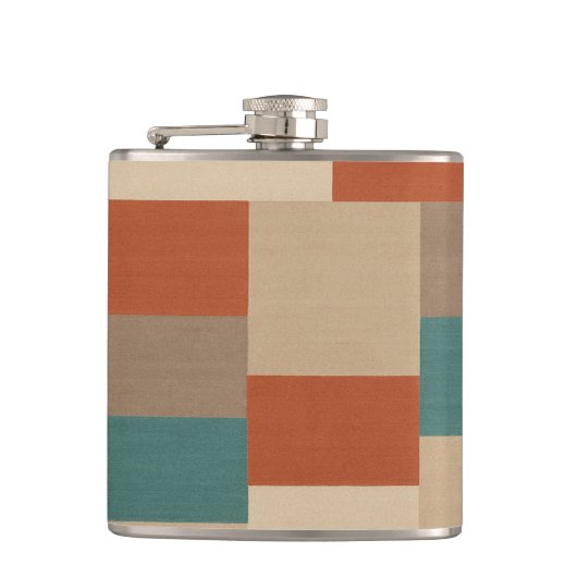 Moderne Teal & Beige Geometrische Blokken Heupfles (Voorkant)