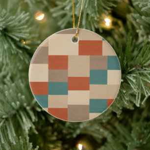 Moderne Teal & Beige Geometrische Blokken Keramisch Ornament