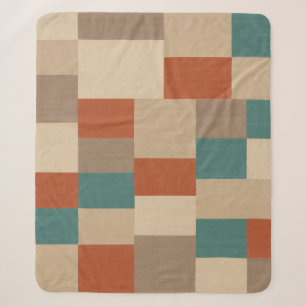 Moderne Teal & Beige Geometrische Blokken Sherpa Deken