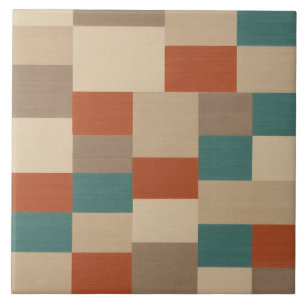 Moderne Teal & Beige Geometrische Blokken Tegeltje