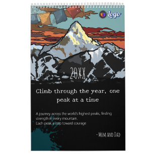 Moderne Teal Bergtop-Art Logo & Motivatie Kalender