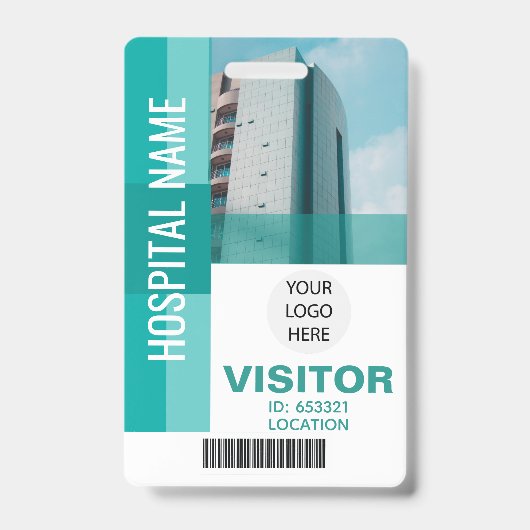 Moderne Teal Bezoekersbarcoderegel, Logo ID Badge (Voorzijde)