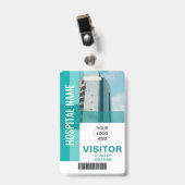 Moderne Teal Bezoekersbarcoderegel, Logo ID Badge (Voorzijde met clip)
