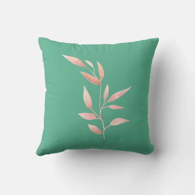 Moderne Teal Blad Sierkussen  (Achterkant)
