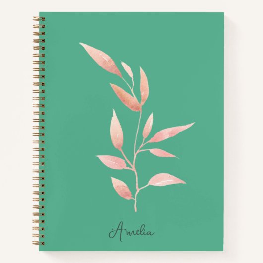 Moderne Teal Blad Sierkussen Notitieboek (Voorkant)