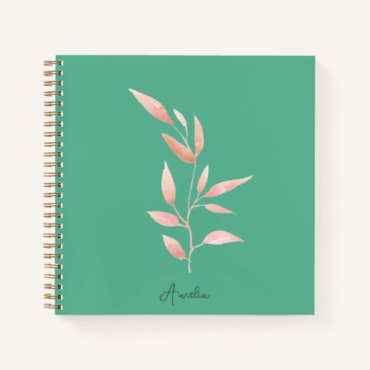 Moderne Teal Blad Sierkussen Notitieboek (Voorkant)