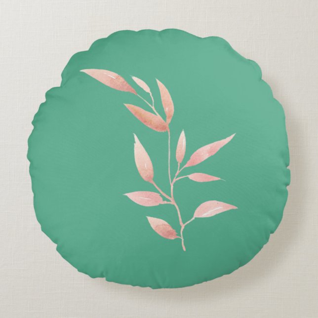 Moderne Teal Blad Sierkussen  Rond Kussen (Voorkant)