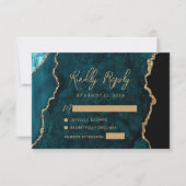 Moderne Teal Blauwe Agate Script Trouw RSVP Kaartje (Voorkant)