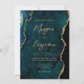 Moderne Teal Blauwe Agate Script Trouwring Kaart (Voorkant)