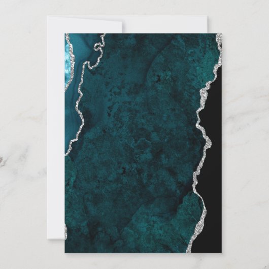 Moderne Teal Blauwe Agate Zilveren Script Bruiloft Kaart (Achterkant)