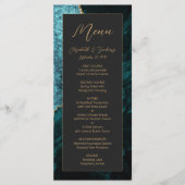 Moderne Teal Blauwe Goud Agaat Donkere Bruiloft Menu (Voorkant)