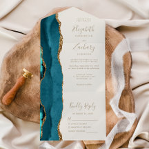 Moderne Teal Blauwe Gouden Agaten Ivoren Trouwkaar