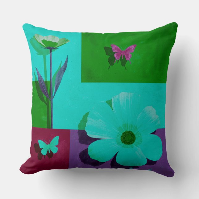 Moderne Teal Bloem Tuin Kussen (Voorkant)