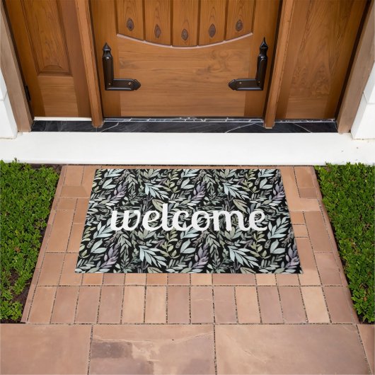 Moderne Teal Botanisch Patroon Witte Welkom Deurmat (Buiten)