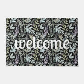 Moderne Teal Botanisch Patroon Witte Welkom Deurmat (Voorkant)