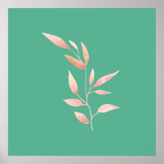 Moderne Teal Botanische Bladeren Sierkussen Poster