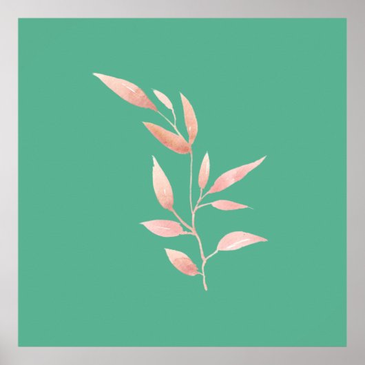 Moderne Teal Botanische Bladeren Sierkussen Poster (Voorkant)