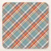 Moderne Teal Donkerblauw Oranje Wit Geruit Patroon Kartonnen Onderzetters (Voorkant)