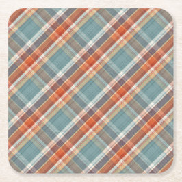 Moderne Teal Donkerblauw Oranje Wit Geruit Patroon Kartonnen Onderzetters