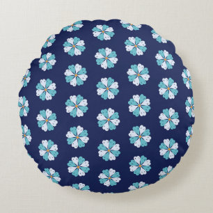 Moderne Teal En Blauwe Bloemmotief Rond Kussen