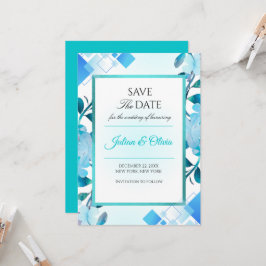 Moderne Teal en Blauwe Geometrische Save the Date  Kaart