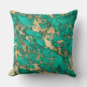 Moderne Teal en Gouden Marmer Patroon Kussen