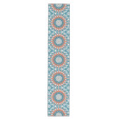 Moderne Teal en Koraal Mandala Patroon Medium Tafelloper (Voorkant)