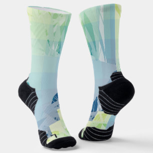 Moderne Teal en Lime Geometrisch Mozaïek Patroon k Sokken