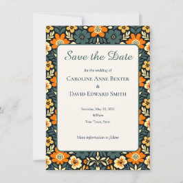 Moderne Teal en Oranje Bloemendesign Opslaan tot d
