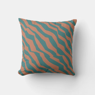 Moderne Teal en Terracotta Tijgerstreep Geometrisc Kussen