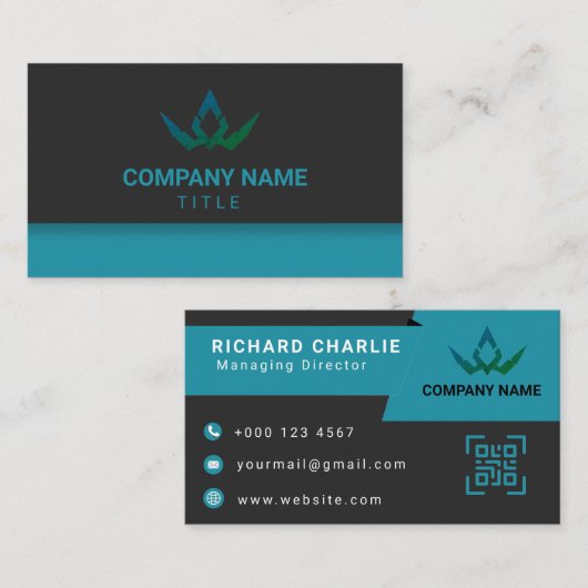 Moderne Teal en Zwarte Digitale Marketing QR Code Visitekaartje (Voorkant / Achterkant)