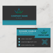Moderne Teal en Zwarte Digitale Marketing QR Code Visitekaartje (Voorkant / Achterkant)