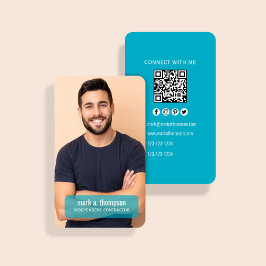 Moderne Teal Foto QR Code Verbind Met Mij Visitekaartje