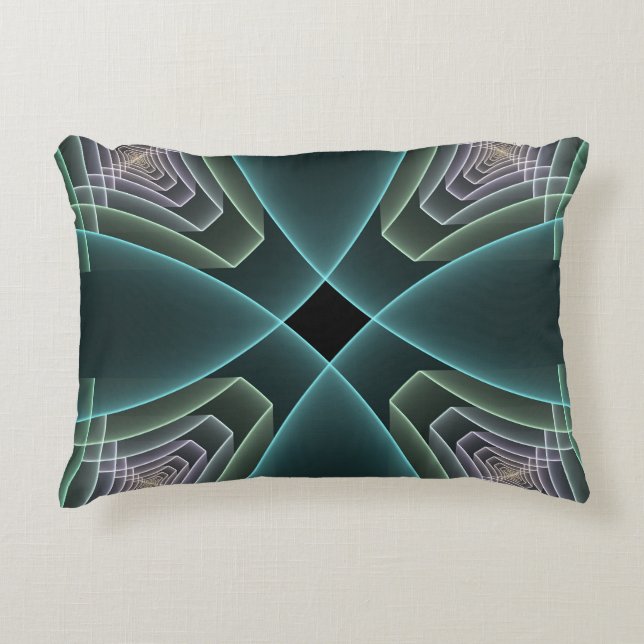Moderne Teal Geometrische Fractale Kunst Grafisch Accent Kussen (Voorkant)
