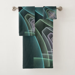 Moderne Teal Geometrische Fractale Kunst Grafisch Bad Handdoek
