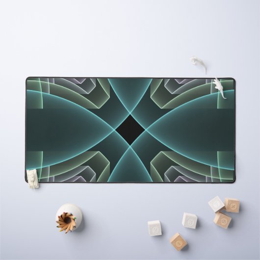 Moderne Teal Geometrische Fractale Kunst Grafisch Bureaumat (Kindertafel)