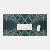 Moderne Teal Geometrische Fractale Kunst Grafisch Bureaumat (Keyboard & Muis)