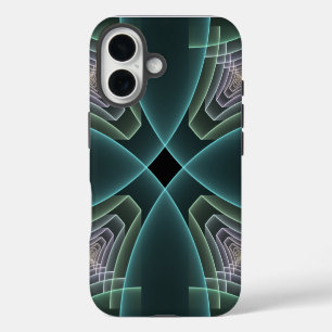Moderne Teal Geometrische Fractale Kunst Grafisch iPhone 16 Hoesje