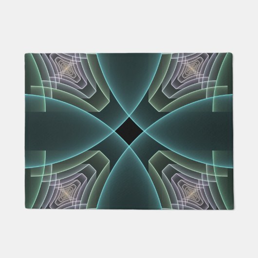Moderne Teal Geometrische Fractale Kunst Grafisch Deurmat (Voorkant)