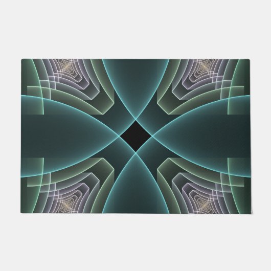 Moderne Teal Geometrische Fractale Kunst Grafisch Deurmat (Voorkant)