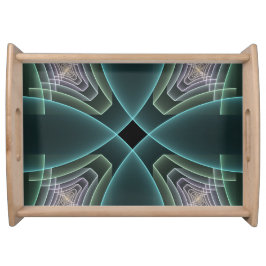 Moderne Teal Geometrische Fractale Kunst Grafisch Dienblad