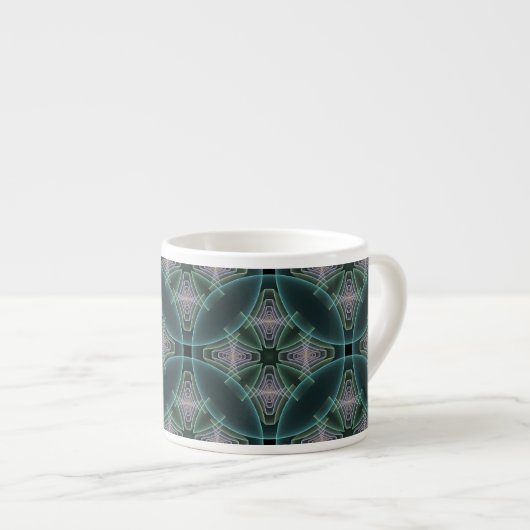 Moderne Teal Geometrische Fractale Kunst Grafisch Espresso Kop (Voorkant rechts)