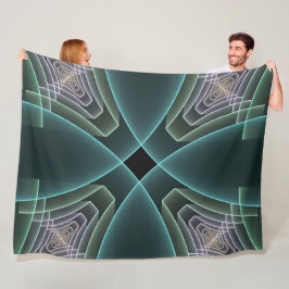 Moderne Teal Geometrische Fractale Kunst Grafisch Fleece Deken