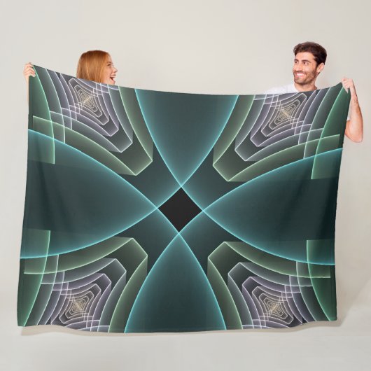 Moderne Teal Geometrische Fractale Kunst Grafisch Fleece Deken (In situ)