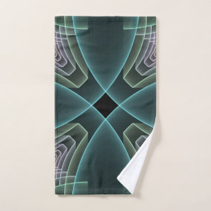 Moderne Teal Geometrische Fractale Kunst Grafisch Handdoek