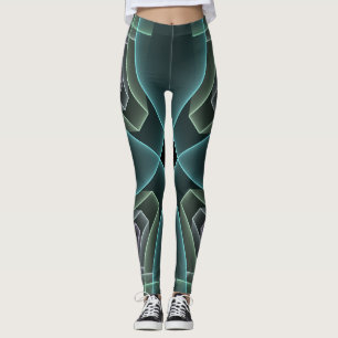 Moderne Teal Geometrische Fractale Kunst Grafisch Leggings